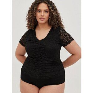 Torrid Cinched Bodysuit - Stretch Lace Black Plus Size 5X NWT